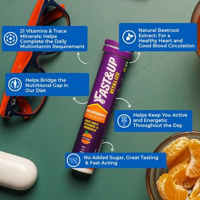 Fast&Up Vitalize Effervescent Tablet - Peach Flavour 20's - Workout Essentials