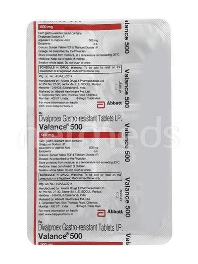 Valance 500mg Tablet 10'S - Epilepsy/Convulsion-Ant