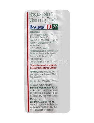 Rosuvas D 20mg Tablet 10'S - High Cholesterol-Dys