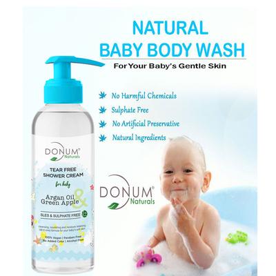 Donum Naturals Baby Tear Free Shower Cream - Argan Oil & Green Apple 220 ml - Creams, Lotions & Oils