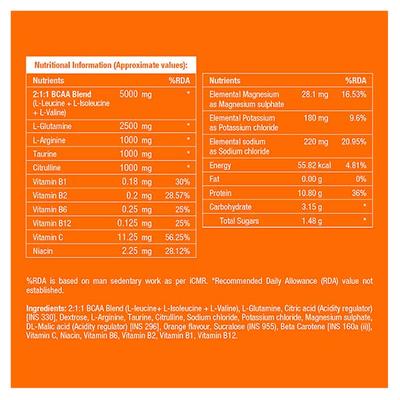 Fast&Up BCAA Supplement Powder - Orange Flavour 450 gm - Bcaa Supplements