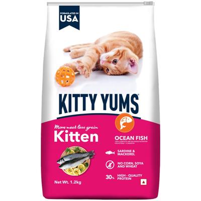 Kitty Yums Kitten(1-12 Months) Dry Cat Food, Ocean Fish 1200 gm - Petfood