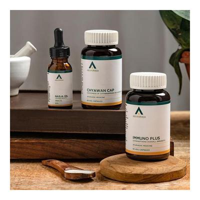 Age Ayurveda Sugar Free Immunity Kit (Immuno Plus Veg.Capsule 60's + Chyawan Cap Veg.Capsule 60's + Nasja Oil 30 ml) - Health Products
