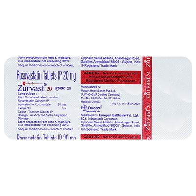 ZURVAST 20 Tablet 10's - High Cholesterol-Dys
