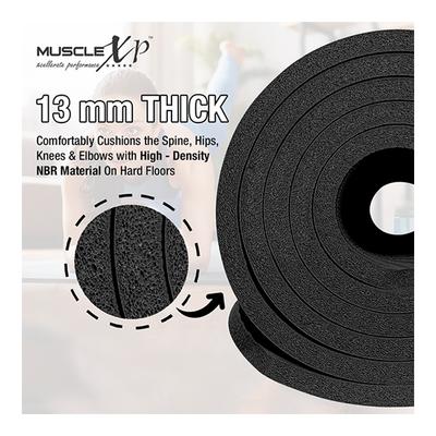 MuscleXP (13 mm) Thick NBR Material Yoga Mat - (Black) 1's - Workout Essentials