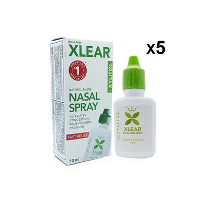 Xlear Adult Natural Saline Nasal Spray for Sinus and Allergy Relief (Pack of 5 x 10 ml) - Nasal Decongestion