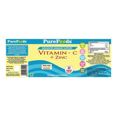 PureFoods Vitamin C + Zinc Tablet 30's - Multi-Vitamins