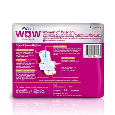 VWash WOW Ultra Thin Sanitary Pad - Large (Pack of 5 x 6's) - Sanitary Napkins