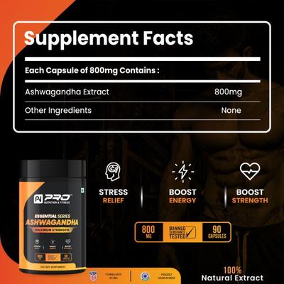 Pro Nutrition & Fitness Ashwagandha 800 mg Dietary Supplement Capsule 90's - Sexual Care