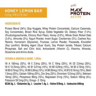 RiteBite Max Protein Active Honey Lemon Bar (Pack of 12 x 70 gm) - Nutritional Bars