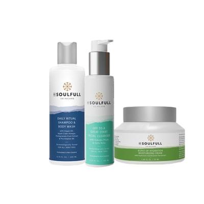 Be Soulfull Must Haves Kit (Daily Ritual Shampoo & Body Wash 200 ml + Off To A Great Start Facial Cleanser 100 ml + Burst of Hydration Moisturizing Cream 50 ml) - Facial Kits