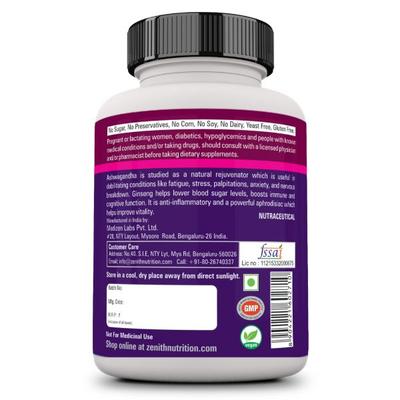 Zenith Nutrition Ginseng with Ashwagandha Capsules 60's - Sexual Care