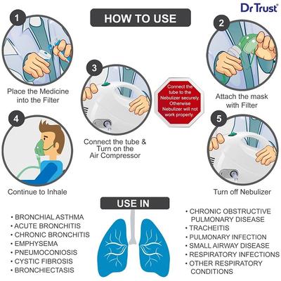 Dr Trust USA Compressor Nebulizer with Flow Adjuster (407) - White - Nebulizers / Vaporizer