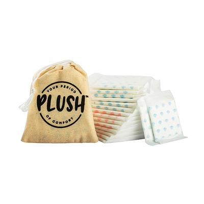 Plush 100% Pure US Cotton Pack (8 Light Flow Pads + 6 Heavy Flow Pads + 2 Panty liner + 1 Plush Pouch) & Hygeine Wipes - Panty Liners