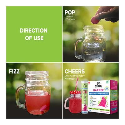 Chicnutrix Happee Natural UTI Management Effervescent Tablet - Strawberry Flavour (Pack of 2 x 10's) - Vital Health