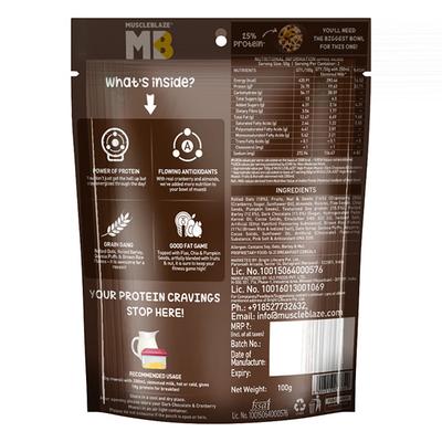 MuscleBlaze High Protein Muesli Mix - Dark Chocolate & Cranberry 100 gm - Nutritional Bars