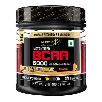 MuscleXP Instantized BCAA 6000 Supplement Powder - Orange Flavour 400 gm + Shaker 1's - Whey Proteins