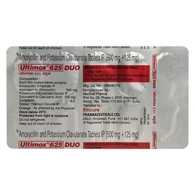 ULTIMOX DUO 625 Tablet 10's - Bacterial Infections-Pen
