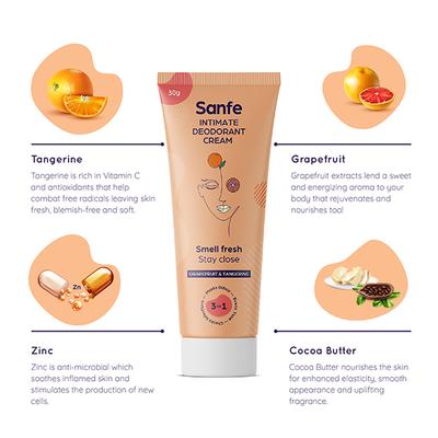 Sanfe Intimate Deodorant Cream - Grapefruit & Tangerine 50 gm - Intimate Care