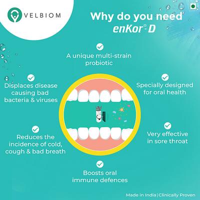 Velbiom Enkor D Instamelt Probiotic Sachet - Mint (10's X 1 gm) - Digestive Health