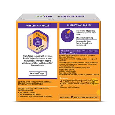 Celevida Maxx Nutritional Powder - Orange Flavour (Pack of 14 x 33 gm) - Weight Gain