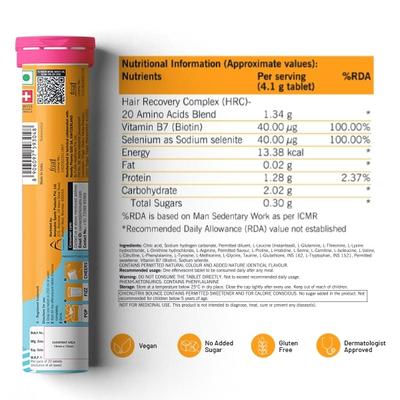 Chicnutrix Bounce - Hair Recovery Complex, Biotin, Selenium Effervescent Tablet - Mango Delight Flavour 20's - Hair & Skin