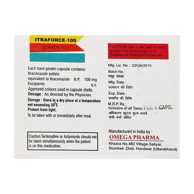 ITRAFORCE 100 Capsule 4's - Fungal Infections-Anf