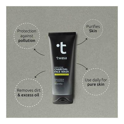 Twasa Himalayan Charcoal Face Wash - Kaolin Clay & Tea Tree Oil 100 ml - Face Wash & Cleansers