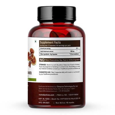 Rooted Active Naturals Reishi Mushroom Veg Capsule 120's - Pure Herbs