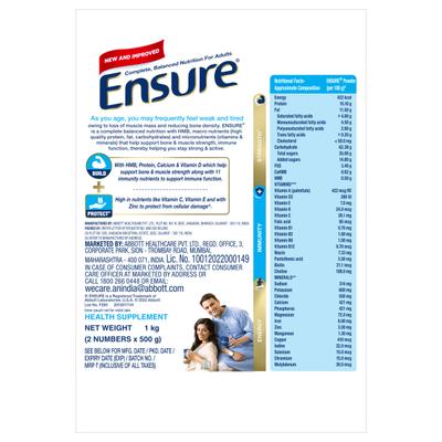 Ensure Nutritional Powder - Vanilla Flavour 1 kg (Refill Pack) - Daily Health Drinks