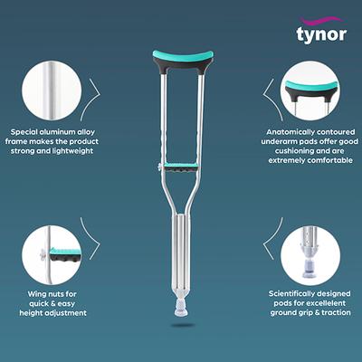 Tynor Auxiliary Crutch (M) (L 21) - Silver - Wheelchairs & Walking Sticks