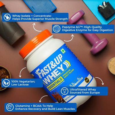 Fast&Up Whey Essentials Protein Powder - Berry Crush Flavour 957 gm - Workout Essentials