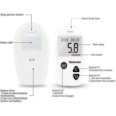 Sinocare Safe Accu Blood Sugar Monitor Test Kit (Test Strips 100's + Lancets 100's) 1's - Blood Glucose Monitors/Strips