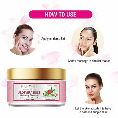 Eartho Essentials Hydrating Glow Gel - Aloevera Rose 50 gm - Face Gels
