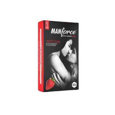 Manforce 1500 Dots Xotic Condoms - Strawberry Flavoured 10's - Plain/Flavoured Condoms