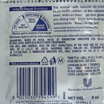 Dove Nutritive Solutions Intense Repair Shampoo - For Damaged Hair 8 ml - Shampoos