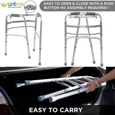 Entros Reciprocating Folding Walker Adjustable Height - Silver (SC4025) - Wheelchairs & Walking Sticks