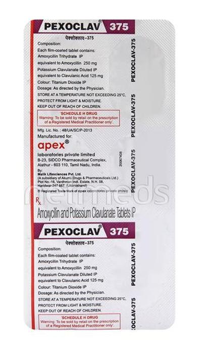 Pexoclav 375mg Tablet 6'S - Bacterial Infections-Pen