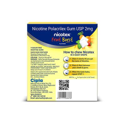 Nicotex 2 mg Sugar Free Nicotine Gums - Fruit Burst 9's - Nicotine Gums/Lozenges