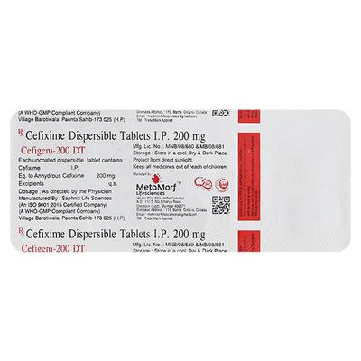 CEFIGEM 200 DT Tablet 10's - Bacterial Infections-Cep