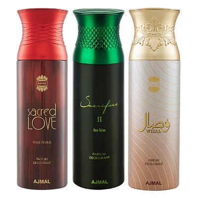 Ajmal Sacred Love & Sacrifice II & Wisal Deodorant Spray - For Men & Women (Pack Of 3) 200 ml - Perfumes (Edt/Edp)
