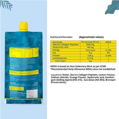 Chicnutrix Beauty Collagen - Marine Collagen Peptides & Hyaluronic Acid Gel Shots - Citrus Flavour (Pack of 15 x 30 ml) - Hair & Skin