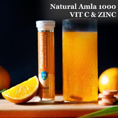 FixUpHealth Natural Amla Effervescent Tablet - Orange Flavour (Pack of 2 x 20s) 1's - Herbal Dietary Supplement