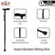 MCP Jindal Height Adjustable Walking Stick - Black - Wheelchairs & Walking Sticks